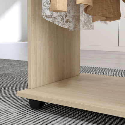 Mobile Wardrobe Storage Cabinet with 6 Wheels 120L x 40W x 128H cm Natural Wood