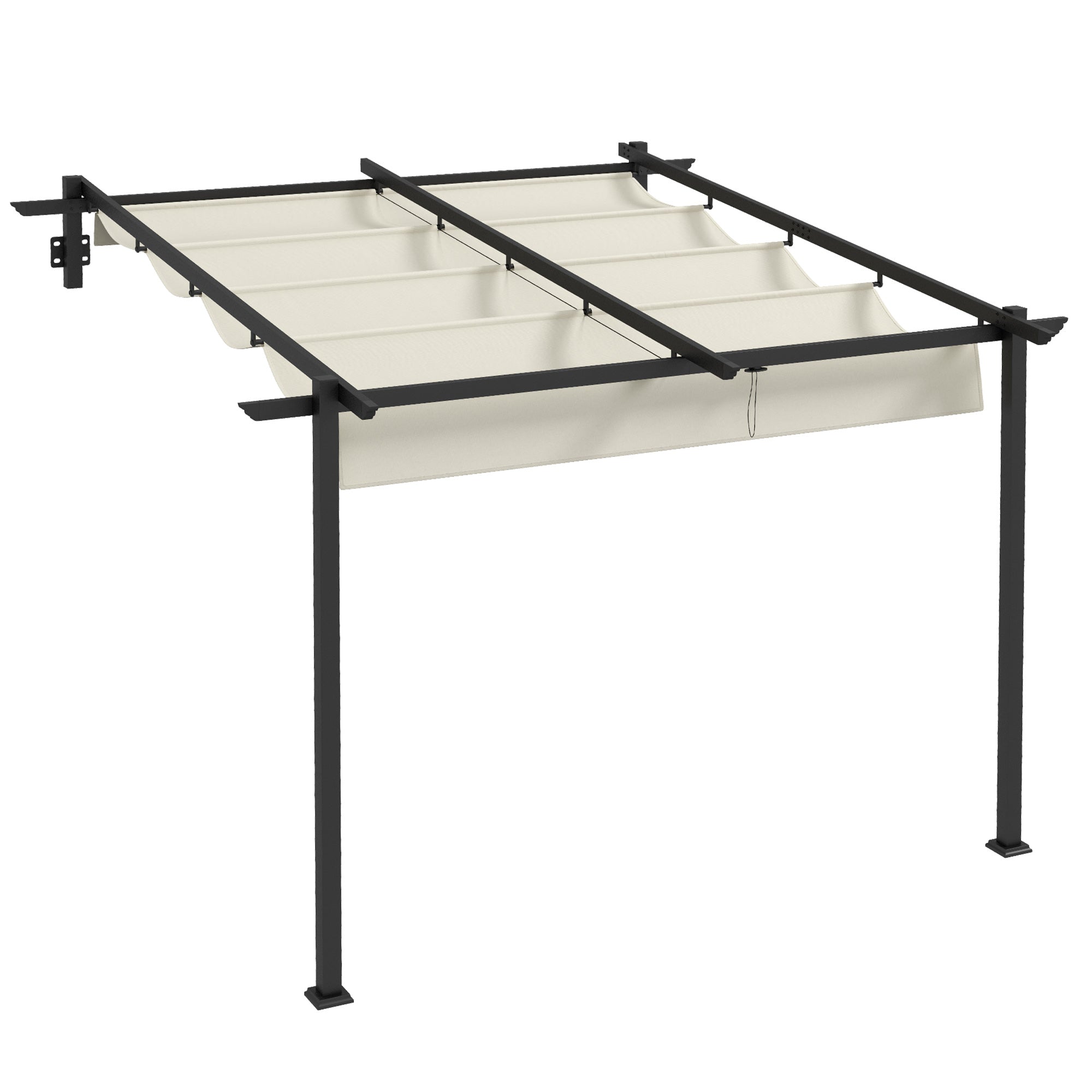 Patio Pergola approx. 3x3m Garden Pavilion made of Aluminum, Wall-Mounted Garden Pavilion with Adjustable Roof, Sun Protection Patio Roof for Garden Terrace, Cream White