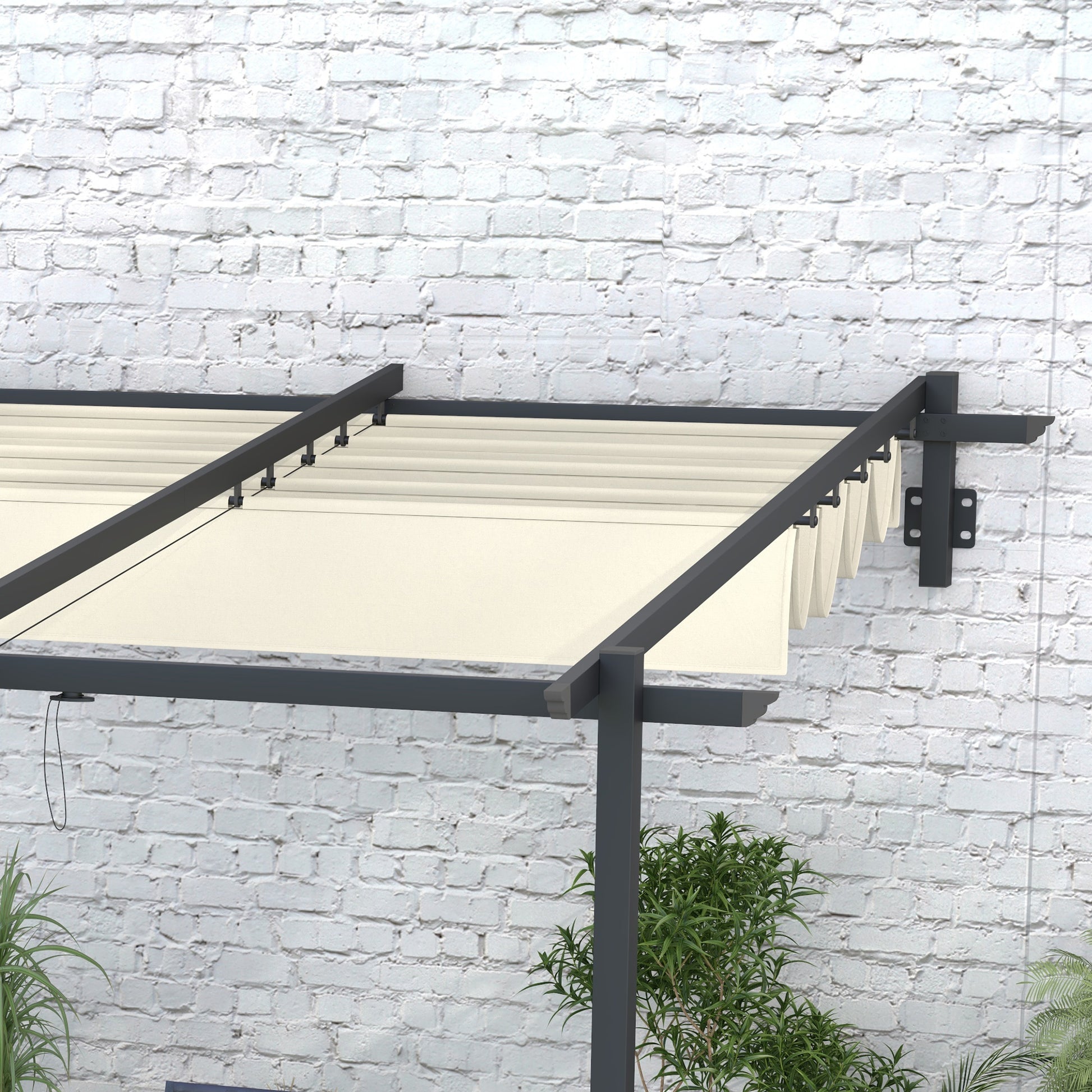 Patio Pergola approx. 3x3m Garden Pavilion made of Aluminum, Wall-Mounted Garden Pavilion with Adjustable Roof, Sun Protection Patio Roof for Garden Terrace, Cream White