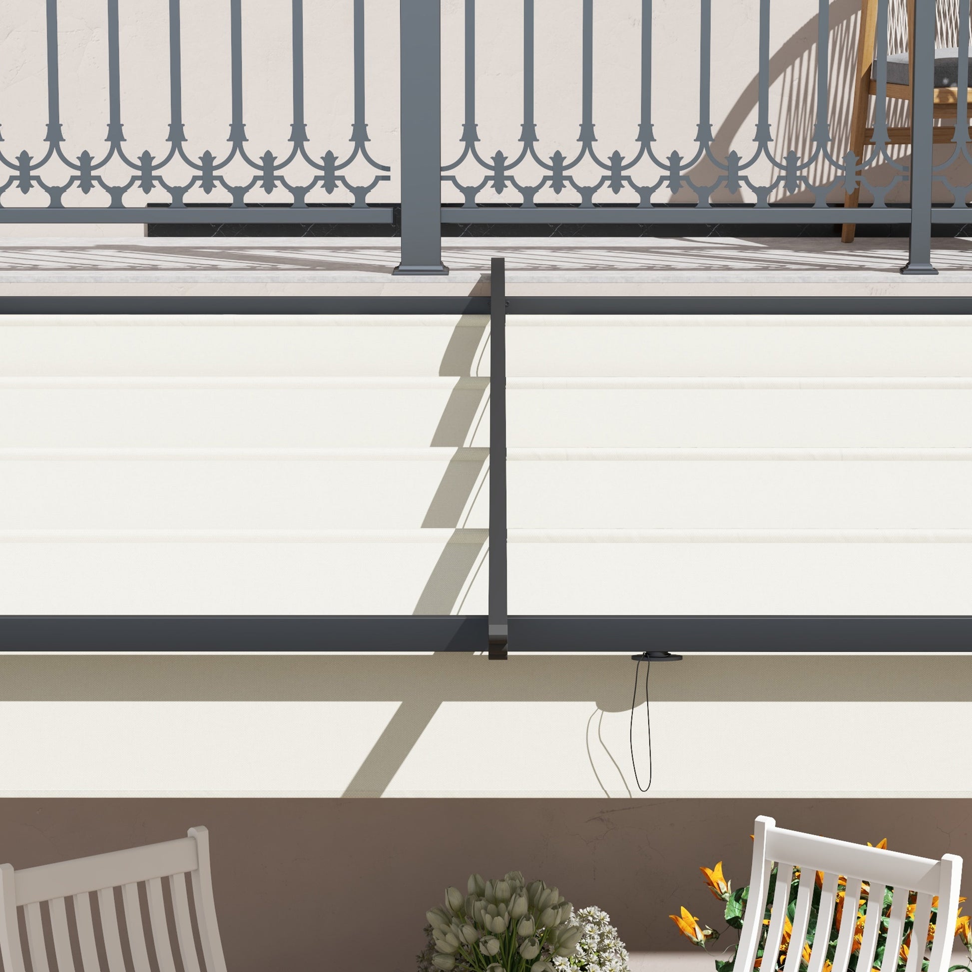 Patio Pergola approx. 3x3m Garden Pavilion made of Aluminum, Wall-Mounted Garden Pavilion with Adjustable Roof, Sun Protection Patio Roof for Garden Terrace, Cream White