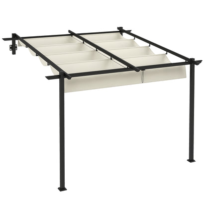 Patio Pergola approx. 3x3m Garden Pavilion made of Aluminum, Wall-Mounted Garden Pavilion with Adjustable Roof, Sun Protection Patio Roof for Garden Terrace, Cream White