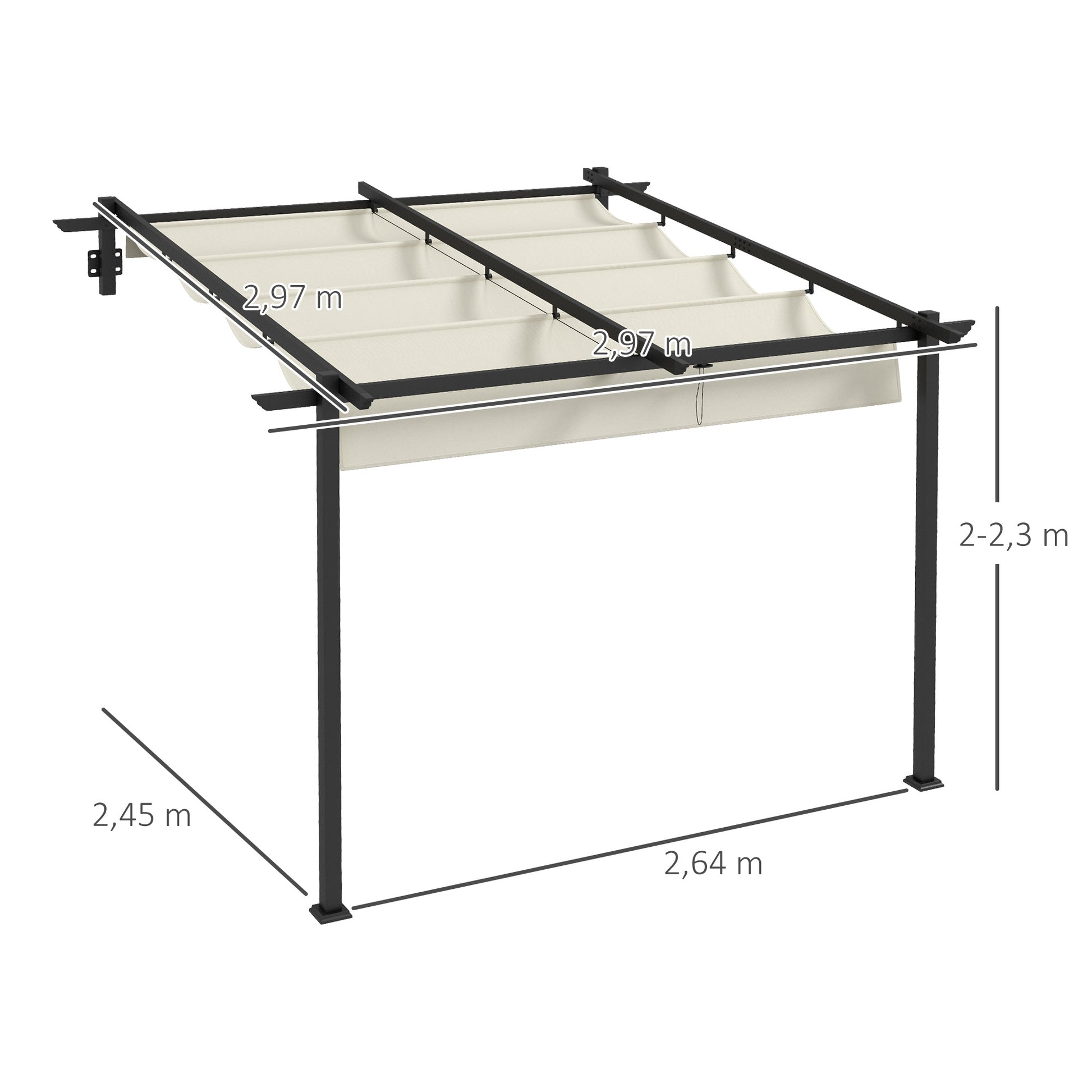 Patio Pergola approx. 3x3m Garden Pavilion made of Aluminum, Wall-Mounted Garden Pavilion with Adjustable Roof, Sun Protection Patio Roof for Garden Terrace, Cream White