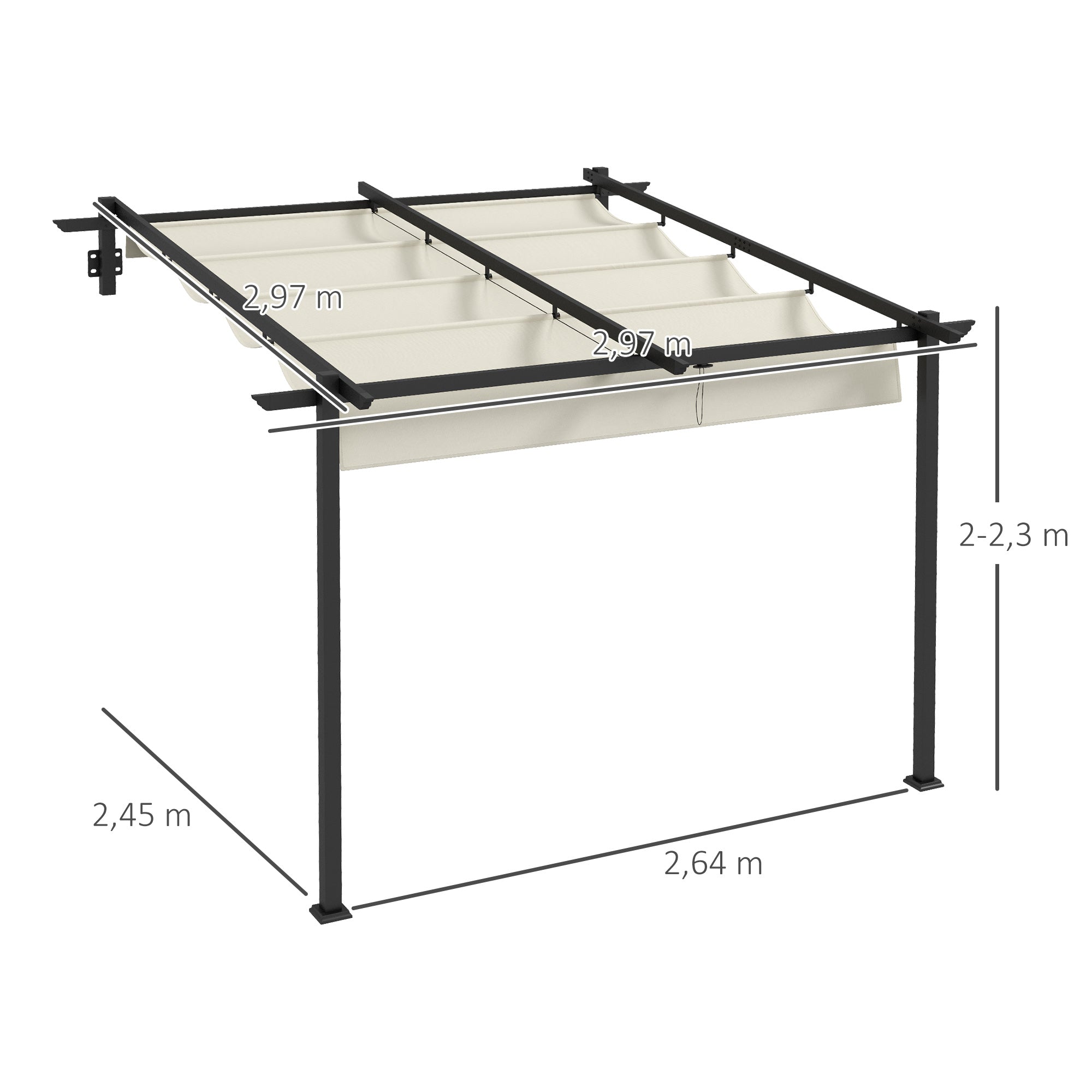 Patio Pergola approx. 3x3m Garden Pavilion made of Aluminum, Wall-Mounted Garden Pavilion with Adjustable Roof, Sun Protection Patio Roof for Garden Terrace, Cream White