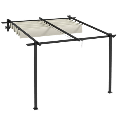 Patio Pergola approx. 3x3m Garden Pavilion made of Aluminum, Wall-Mounted Garden Pavilion with Adjustable Roof, Sun Protection Patio Roof for Garden Terrace, Cream White