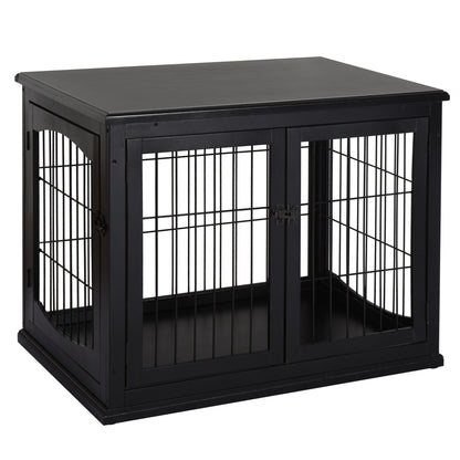 Home Dog Crate, Dog House with 2 Entrances, Lockable Dog Crate, Dog House for Small Dogs, Black, 58.5 x 81 x 66 cm