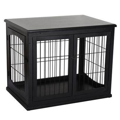 Home Dog Crate, Dog House with 2 Entrances, Lockable Dog Crate, Dog House for Small Dogs, Black, 58.5 x 81 x 66 cm