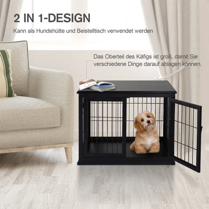 Home Dog Crate, Dog House with 2 Entrances, Lockable Dog Crate, Dog House for Small Dogs, Black, 58.5 x 81 x 66 cm