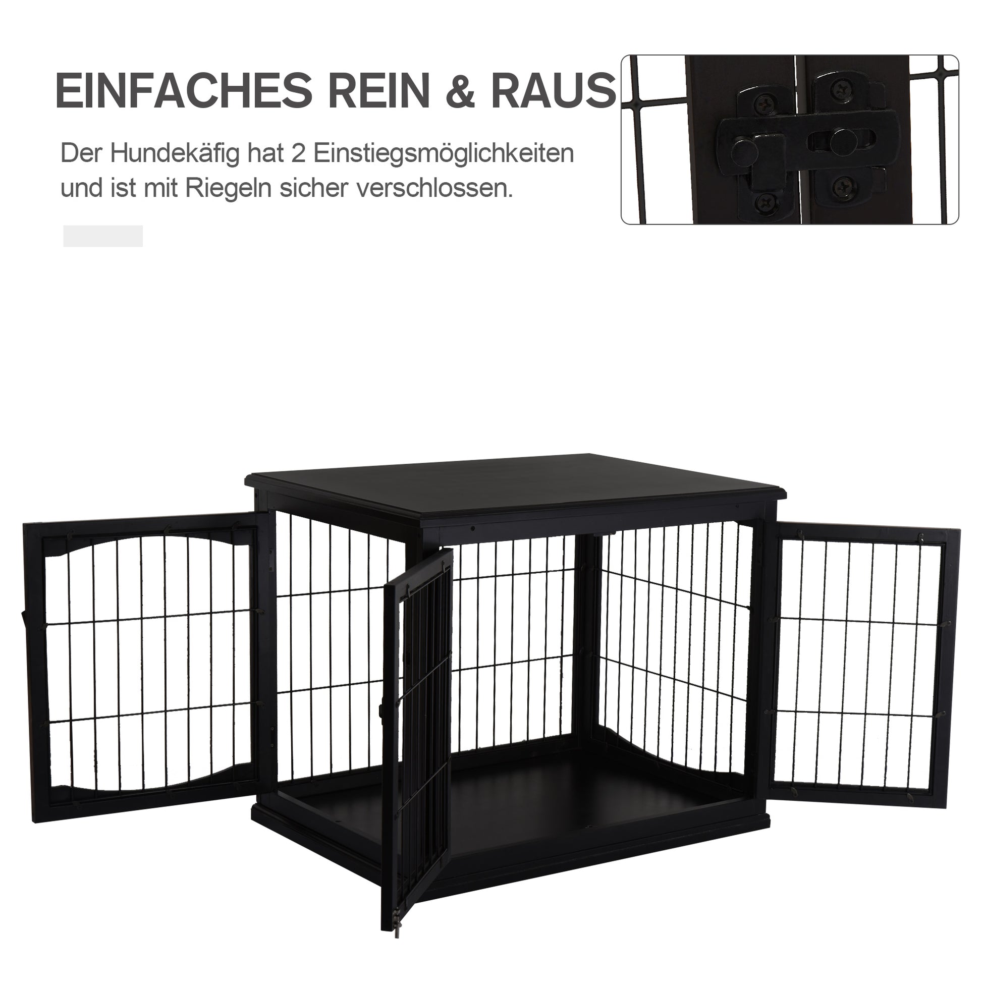Home Dog Crate, Dog House with 2 Entrances, Lockable Dog Crate, Dog House for Small Dogs, Black, 58.5 x 81 x 66 cm
