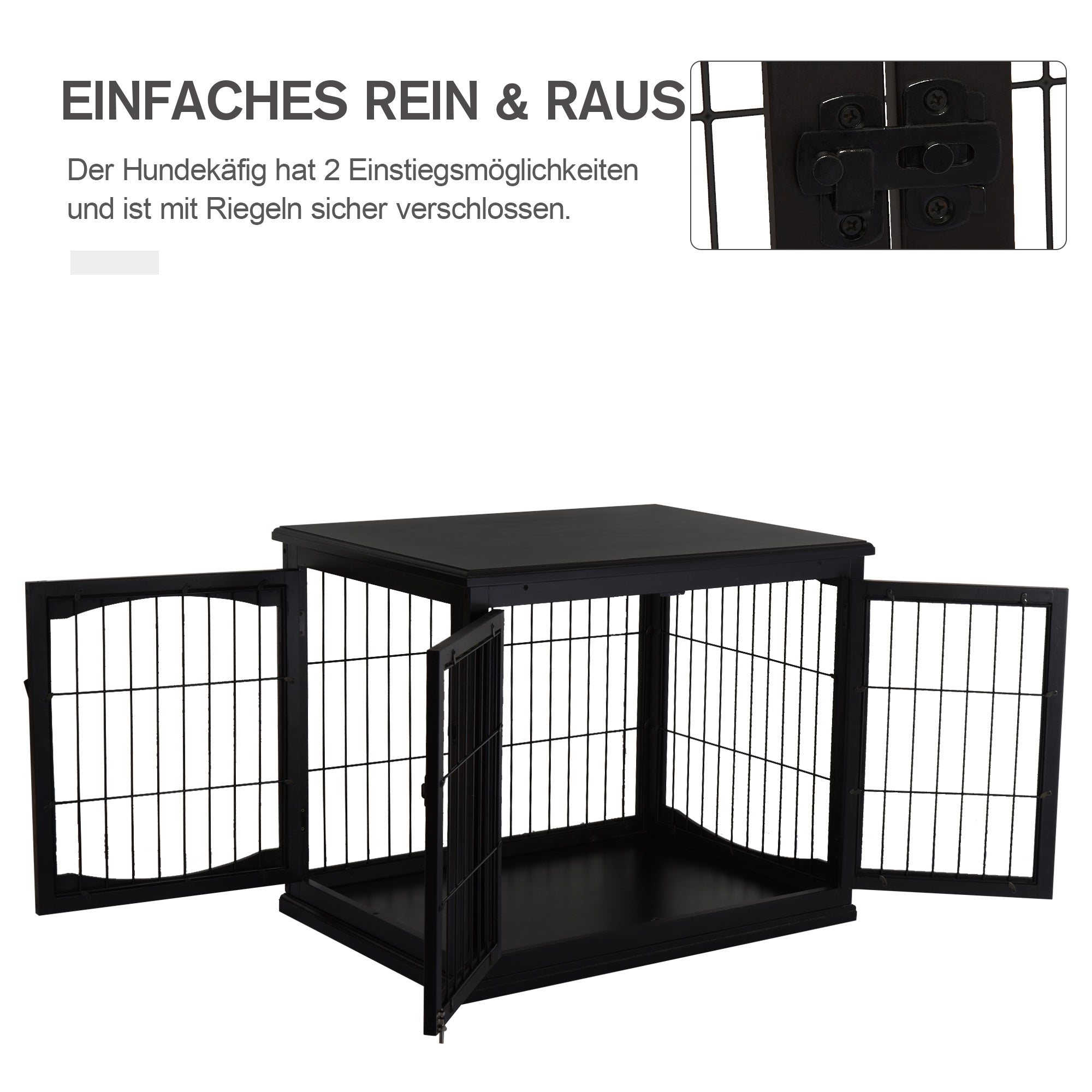 Home Dog Crate, Dog House with 2 Entrances, Lockable Dog Crate, Dog House for Small Dogs, Black, 58.5 x 81 x 66 cm