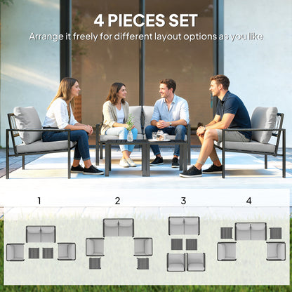 5-Piece Weather-Resistant Patio Set for 4 — 2-Seater Sofa, 2 Armchairs with Cushions, 2 Side Tables, Light Gray