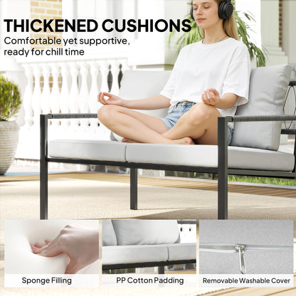 5-Piece Weather-Resistant Patio Set for 4 — 2-Seater Sofa, 2 Armchairs with Cushions, 2 Side Tables, Light Gray