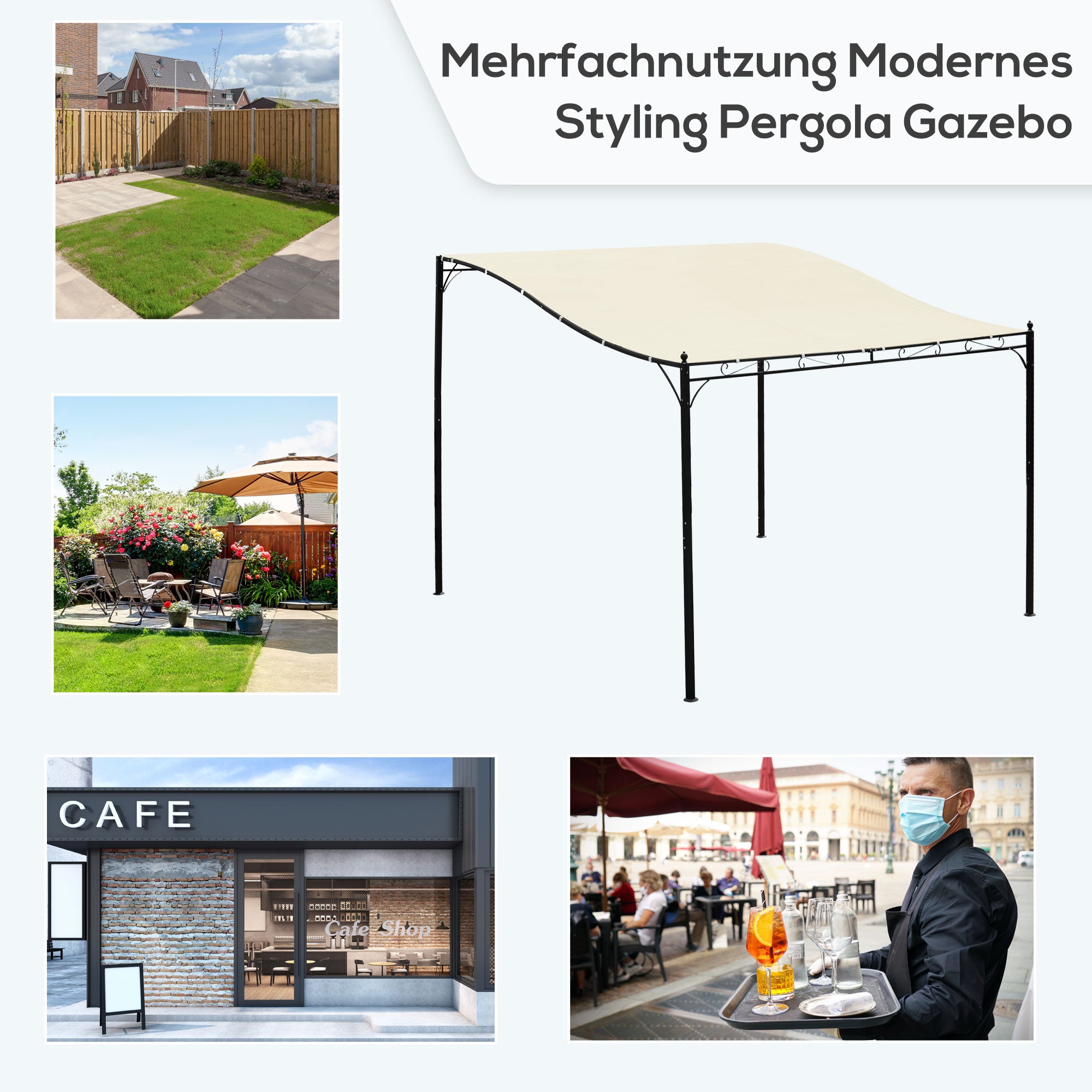 Pergola Garden Pavilion Canopy Tent Metal Cream 297x297cm