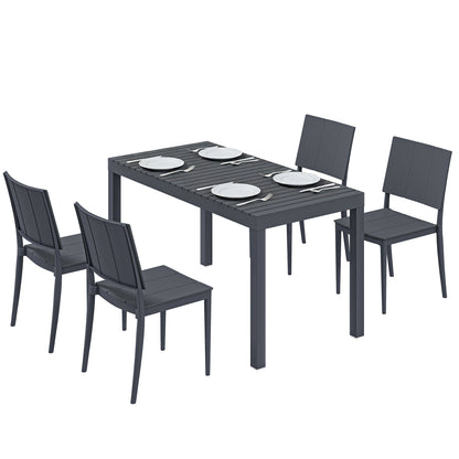 4-Person Garden Furniture Set with Stackable Chairs - PP Slatted Table & Chairs for Balcony and Patio, Anthracite Gray