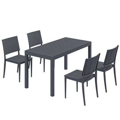 4-Person Garden Furniture Set with Stackable Chairs - PP Slatted Table & Chairs for Balcony and Patio, Anthracite Gray