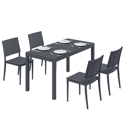 4-Person Garden Furniture Set with Stackable Chairs - PP Slatted Table & Chairs for Balcony and Patio, Anthracite Gray