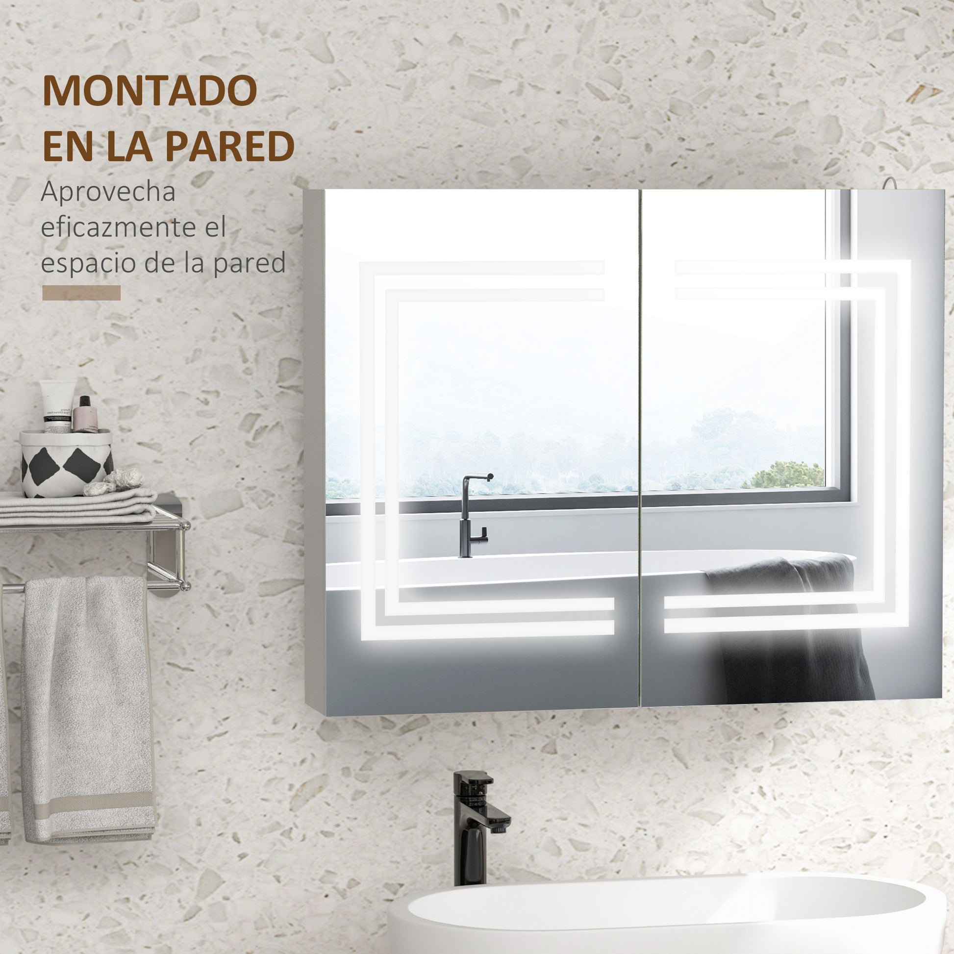 Bathroom Cabinet with Mirror and LED Light Hanging Bathroom Furniture with 2 Doors Adjustable Shelves Touch Switch and Adjustable Light Color 80x15x65 cm Bright White
