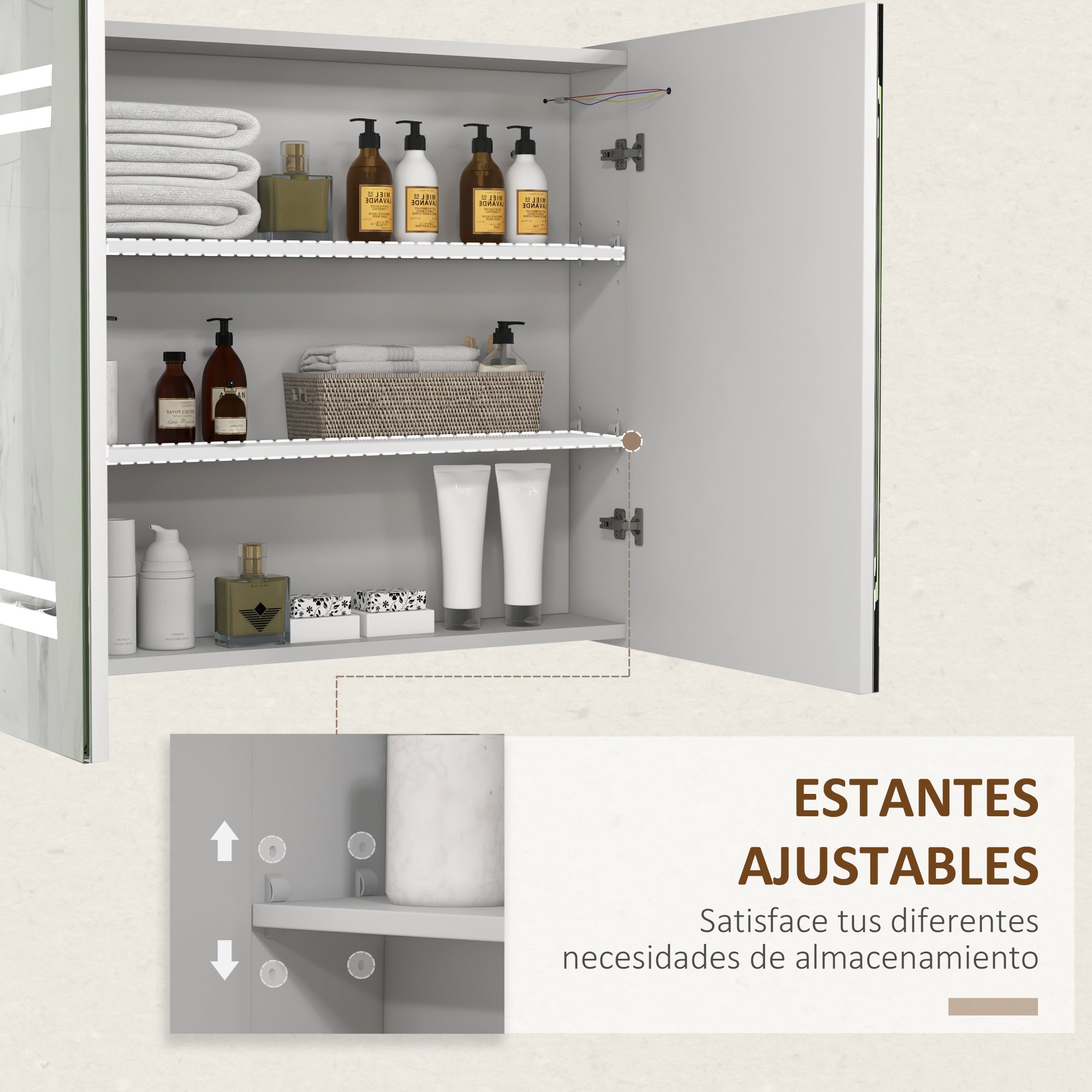 Bathroom Cabinet with Mirror and LED Light Hanging Bathroom Furniture with 2 Doors Adjustable Shelves Touch Switch and Adjustable Light Color 80x15x65 cm Bright White