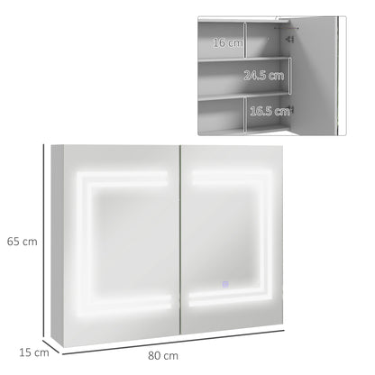 Bathroom Cabinet with Mirror and LED Light Hanging Bathroom Furniture with 2 Doors Adjustable Shelves Touch Switch and Adjustable Light Color 80x15x65 cm Bright White