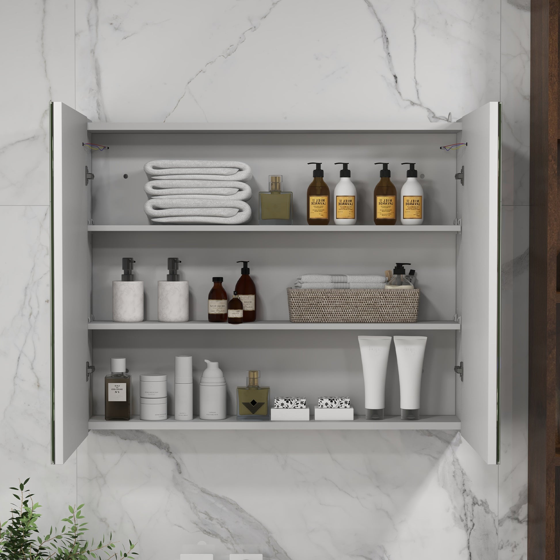 Bathroom Cabinet with Mirror and LED Light Hanging Bathroom Furniture with 2 Doors Adjustable Shelves Touch Switch and Adjustable Light Color 80x15x65 cm Bright White