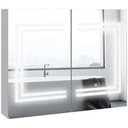 Bathroom Cabinet with Mirror and LED Light Hanging Bathroom Furniture with 2 Doors Adjustable Shelves Touch Switch and Adjustable Light Color 80x15x65 cm Bright White