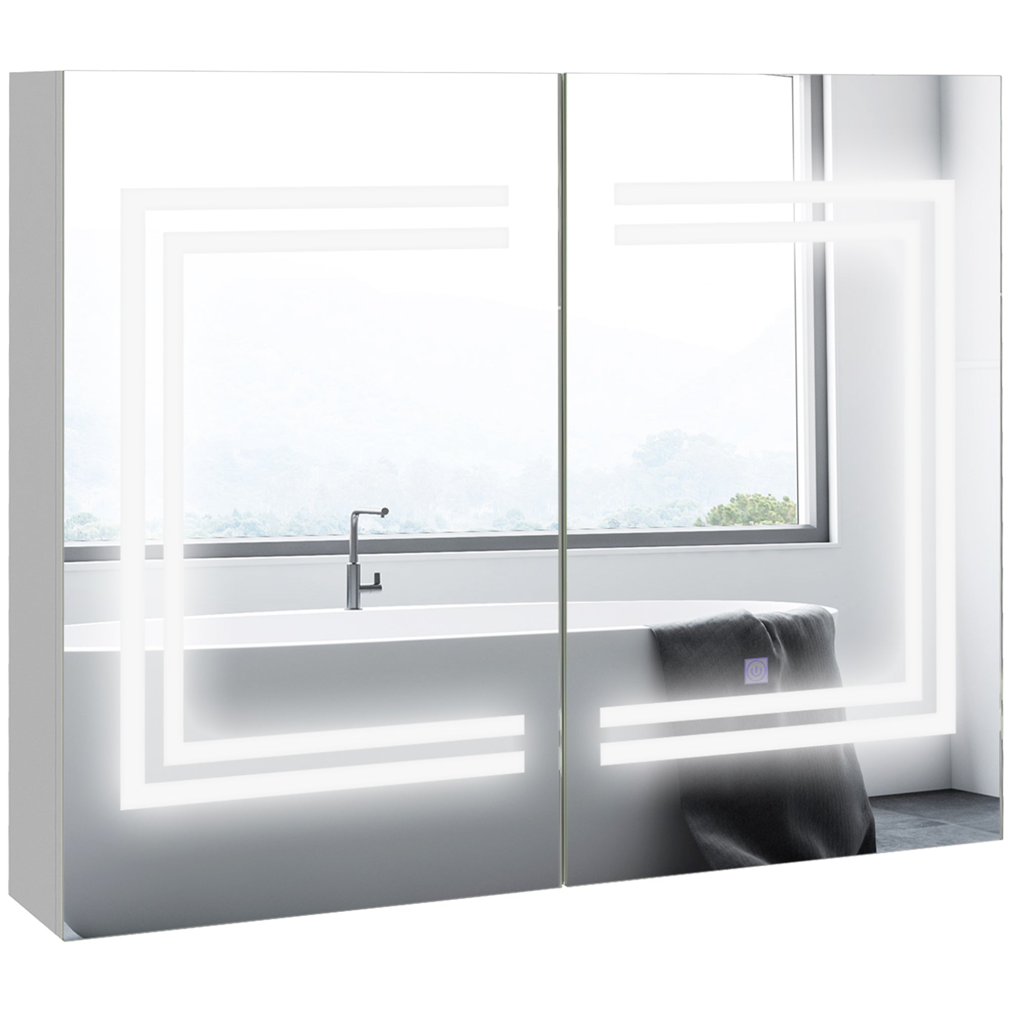 Bathroom Cabinet with Mirror and LED Light Hanging Bathroom Furniture with 2 Doors Adjustable Shelves Touch Switch and Adjustable Light Color 80x15x65 cm Bright White