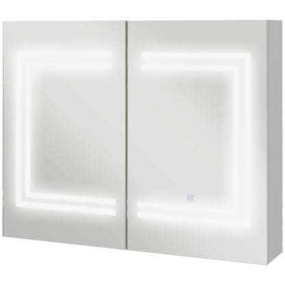 Bathroom Cabinet with Mirror and LED Light Hanging Bathroom Furniture with 2 Doors Adjustable Shelves Touch Switch and Adjustable Light Color 80x15x65 cm Bright White