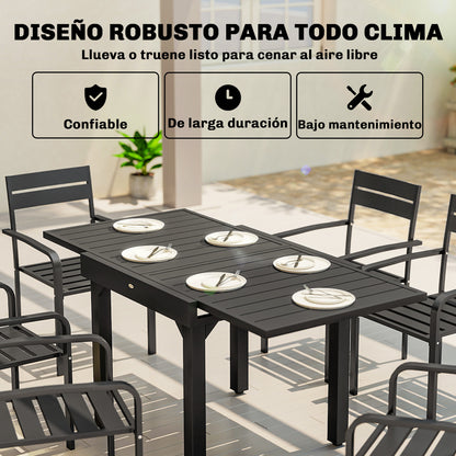 Extendable Garden Dining Table, 31.5–63 in (80–160 cm) Adjustable Outdoor Table, Aluminum Slatted Top, 154 lb Capacity, Rectangular for 4–6 People, Patio/Terrace, Black