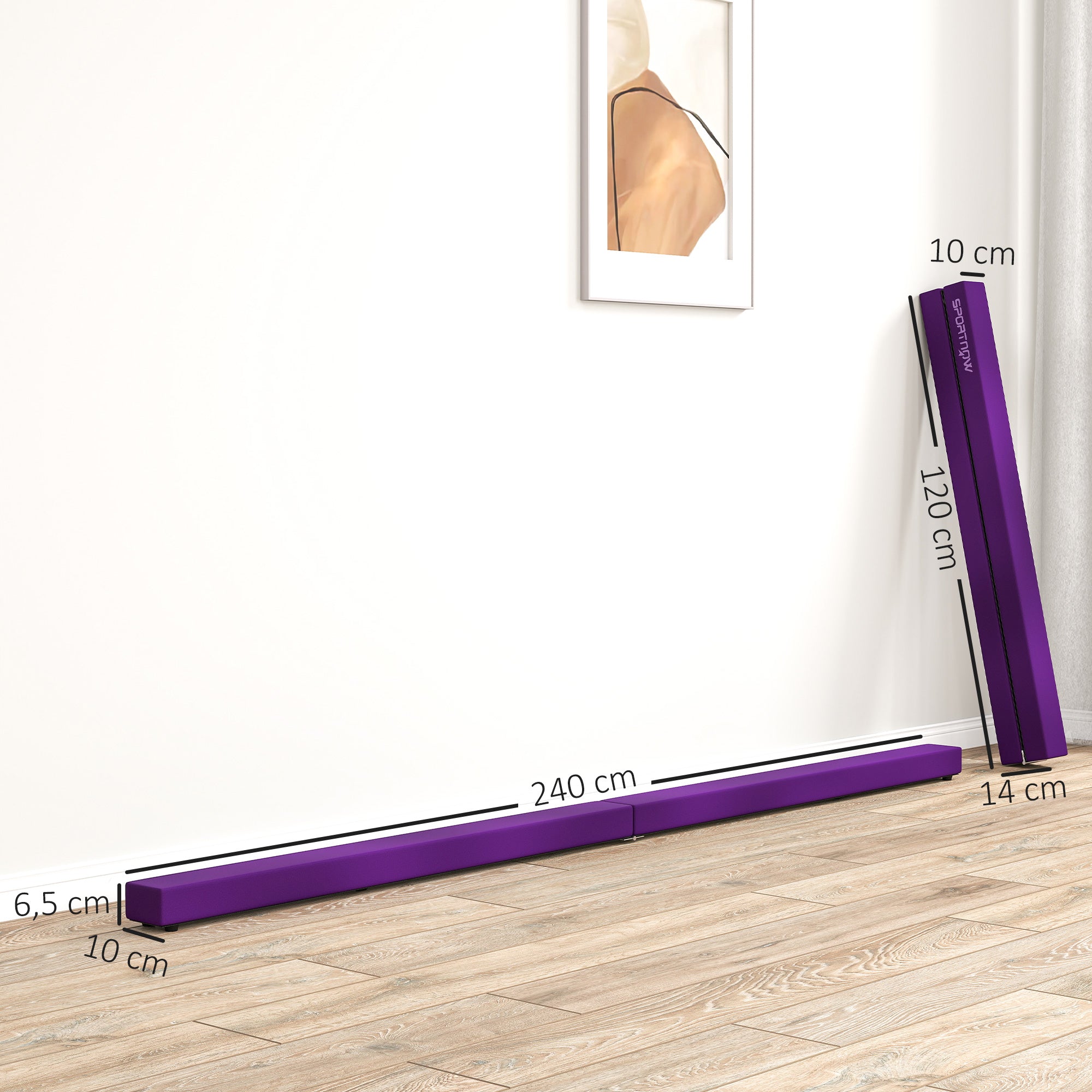 SPORTNOW Foldable 240 cm Velvet Gymnastics Beam, Balance Beam with Non-Slip Base, Gymnastics Training Equipment for Kids and Adults, Purple