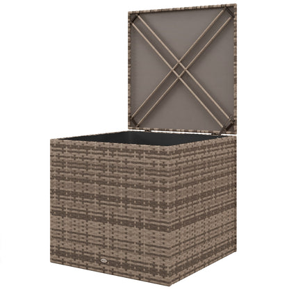 Synthetic Rattan Outdoor Chest 75x75x70 cm Storage Box with Hydraulic Rod and Steel Frame Load 50 kg Khaki