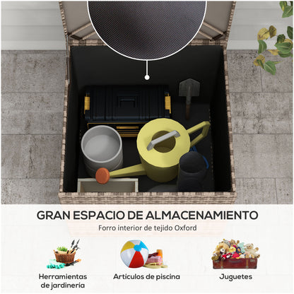 Synthetic Rattan Outdoor Chest 75x75x70 cm Storage Box with Hydraulic Rod and Steel Frame Load 50 kg Khaki