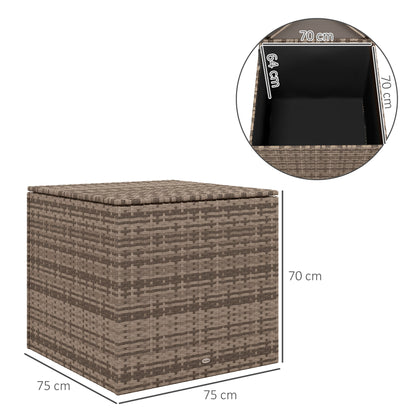 Synthetic Rattan Outdoor Chest 75x75x70 cm Storage Box with Hydraulic Rod and Steel Frame Load 50 kg Khaki