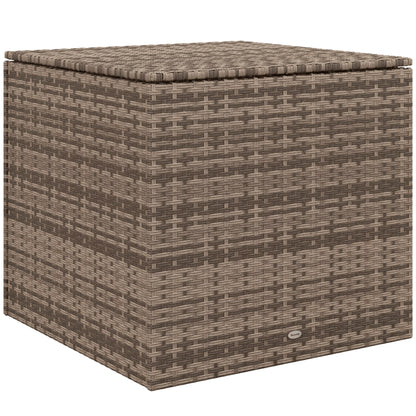Synthetic Rattan Outdoor Chest 75x75x70 cm Storage Box with Hydraulic Rod and Steel Frame Load 50 kg Khaki