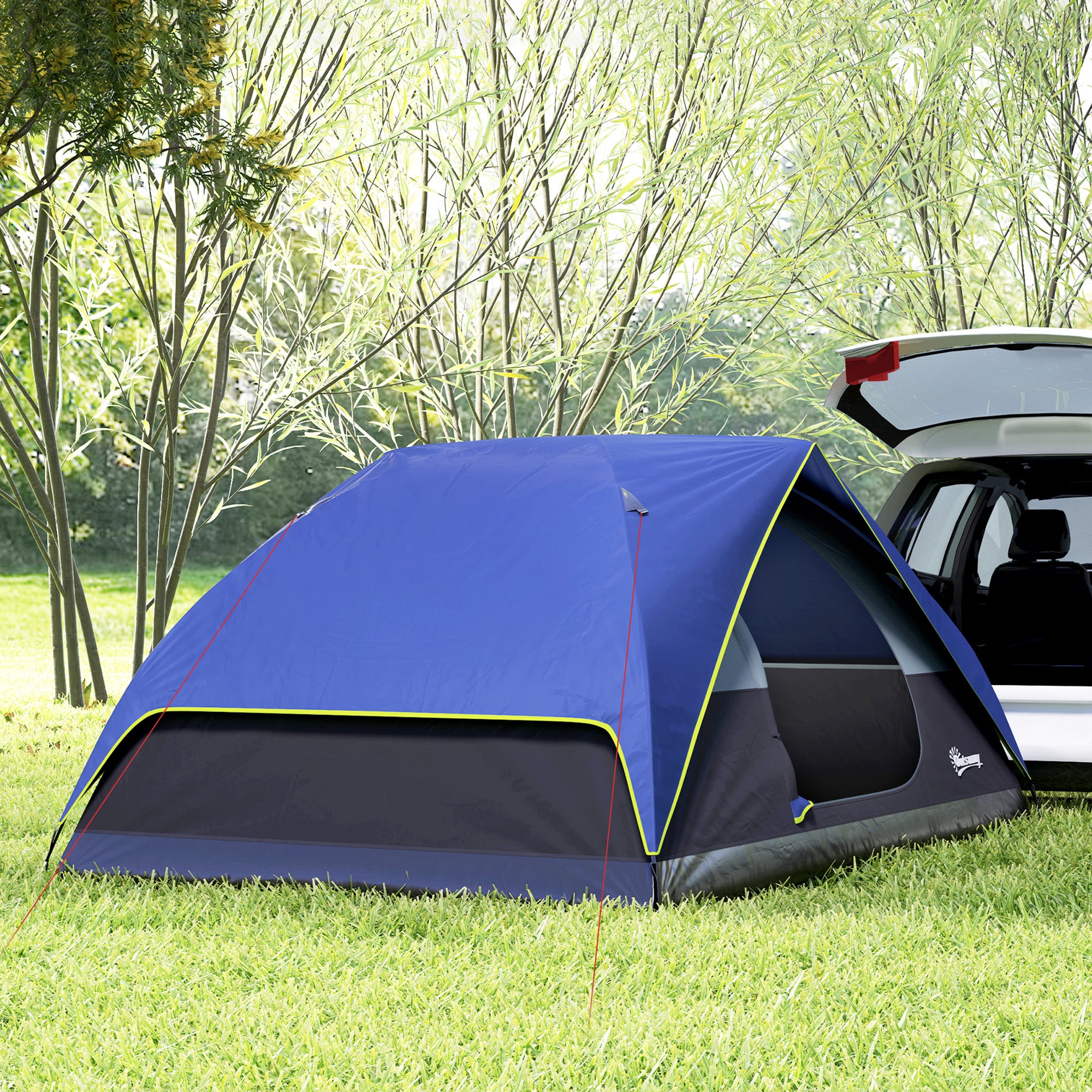 2-4 Person Camping Tent, Waterproof Family Dome Tent, with Window, 2 Pockets, Power Port, Carry Bag for Picnic, Hiking, Trekking, Camping, Dark Blue