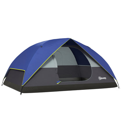 2-4 Person Camping Tent, Waterproof Family Dome Tent, with Window, 2 Pockets, Power Port, Carry Bag for Picnic, Hiking, Trekking, Camping, Dark Blue