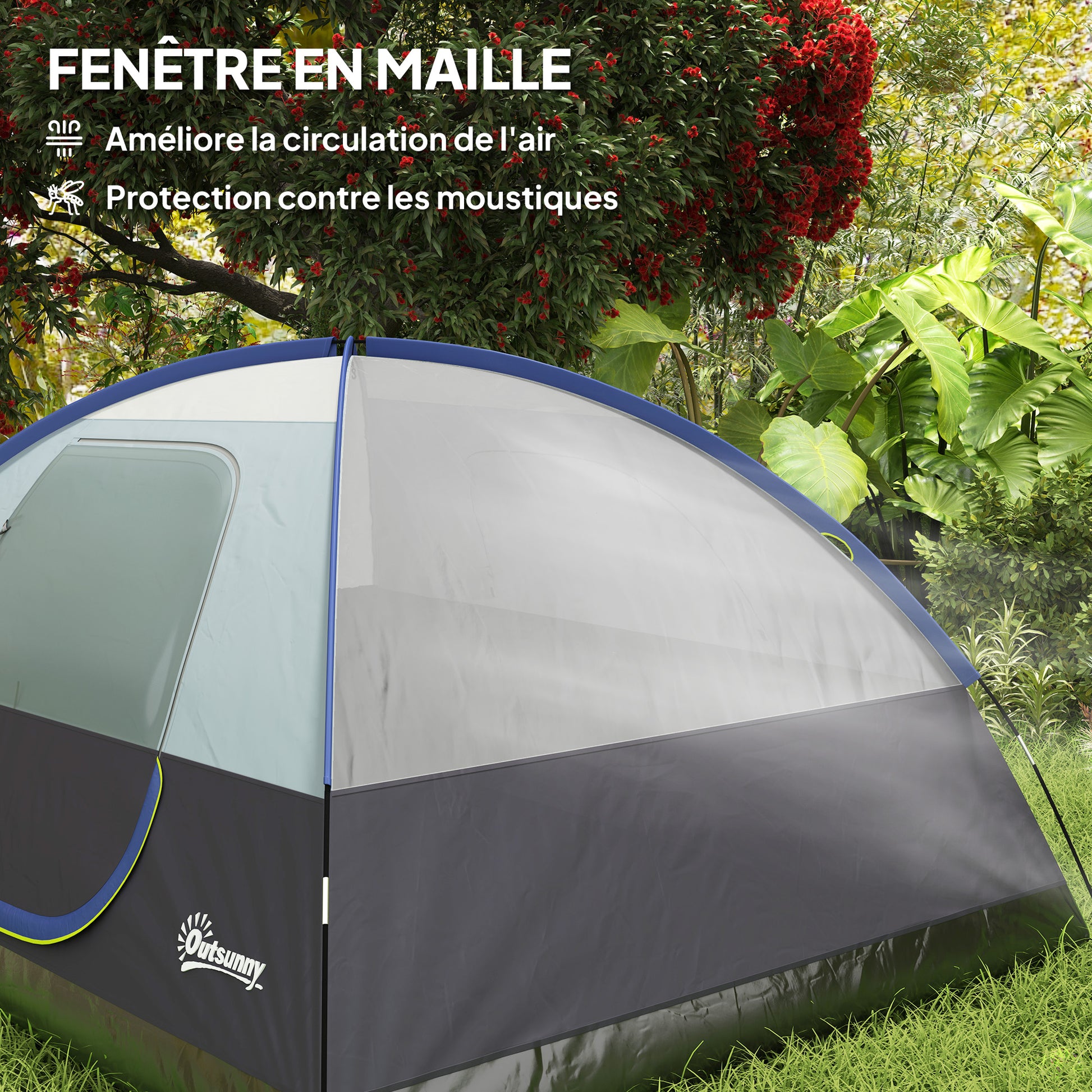 2-4 Person Camping Tent, Waterproof Family Dome Tent, with Window, 2 Pockets, Power Port, Carry Bag for Picnic, Hiking, Trekking, Camping, Dark Blue