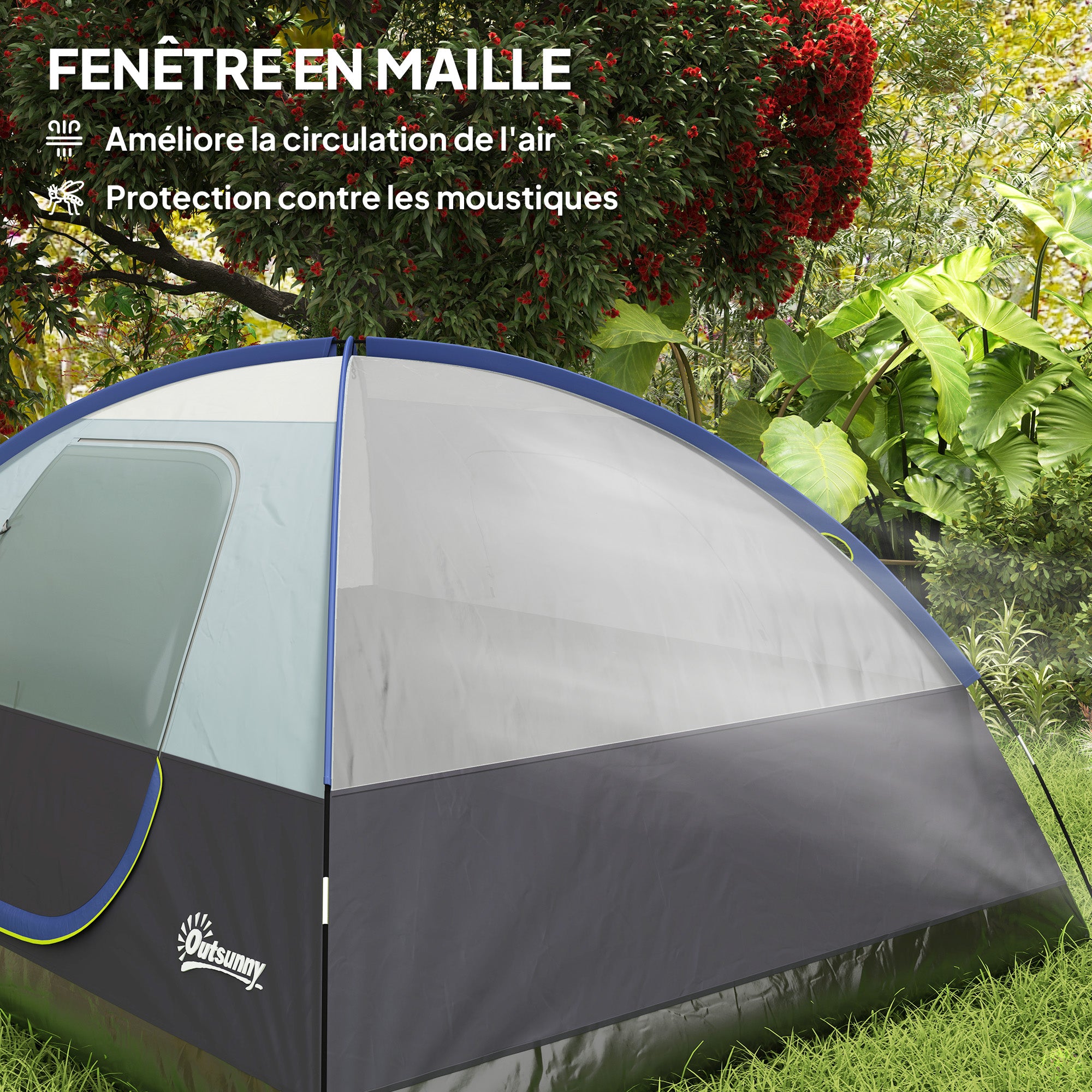 2-4 Person Camping Tent, Waterproof Family Dome Tent, with Window, 2 Pockets, Power Port, Carry Bag for Picnic, Hiking, Trekking, Camping, Dark Blue