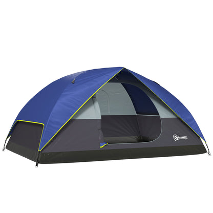 2-4 Person Camping Tent, Waterproof Family Dome Tent, with Window, 2 Pockets, Power Port, Carry Bag for Picnic, Hiking, Trekking, Camping, Dark Blue