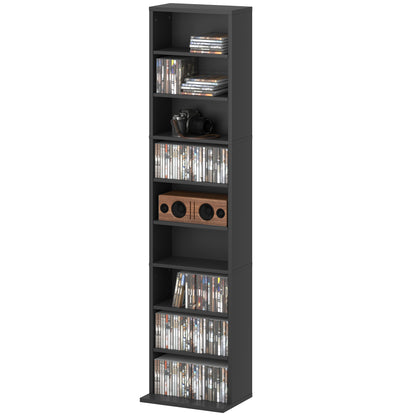 9-Shelf Bookcase for 260 CDs with Modern Design, Chipboard CD Rack, 33x24x140 cm, in Black