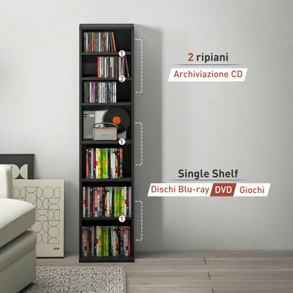 9-Shelf Bookcase for 260 CDs with Modern Design, Chipboard CD Rack, 33x24x140 cm, in Black