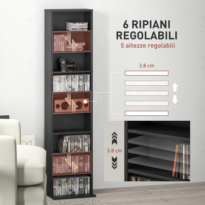 9-Shelf Bookcase for 260 CDs with Modern Design, Chipboard CD Rack, 33x24x140 cm, in Black