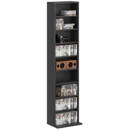 9-Shelf Bookcase for 260 CDs with Modern Design, Chipboard CD Rack, 33x24x140 cm, in Black