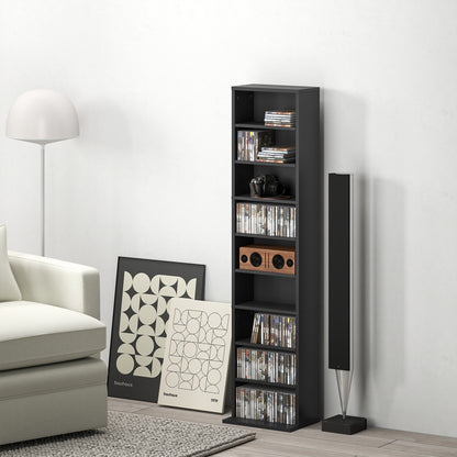 9-Shelf Bookcase for 260 CDs with Modern Design, Chipboard CD Rack, 33x24x140 cm, in Black