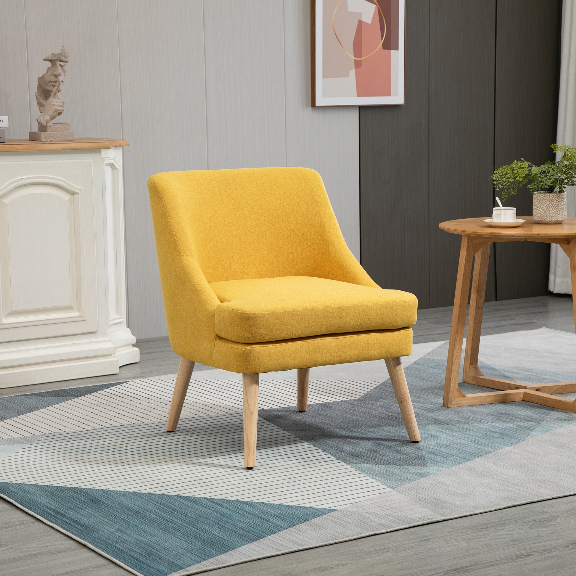 Chair Lounge Chair with Linen Look, Armrest, Upholstered Recliner with Wooden Legs, for Living Room, Bedroom, Yellow