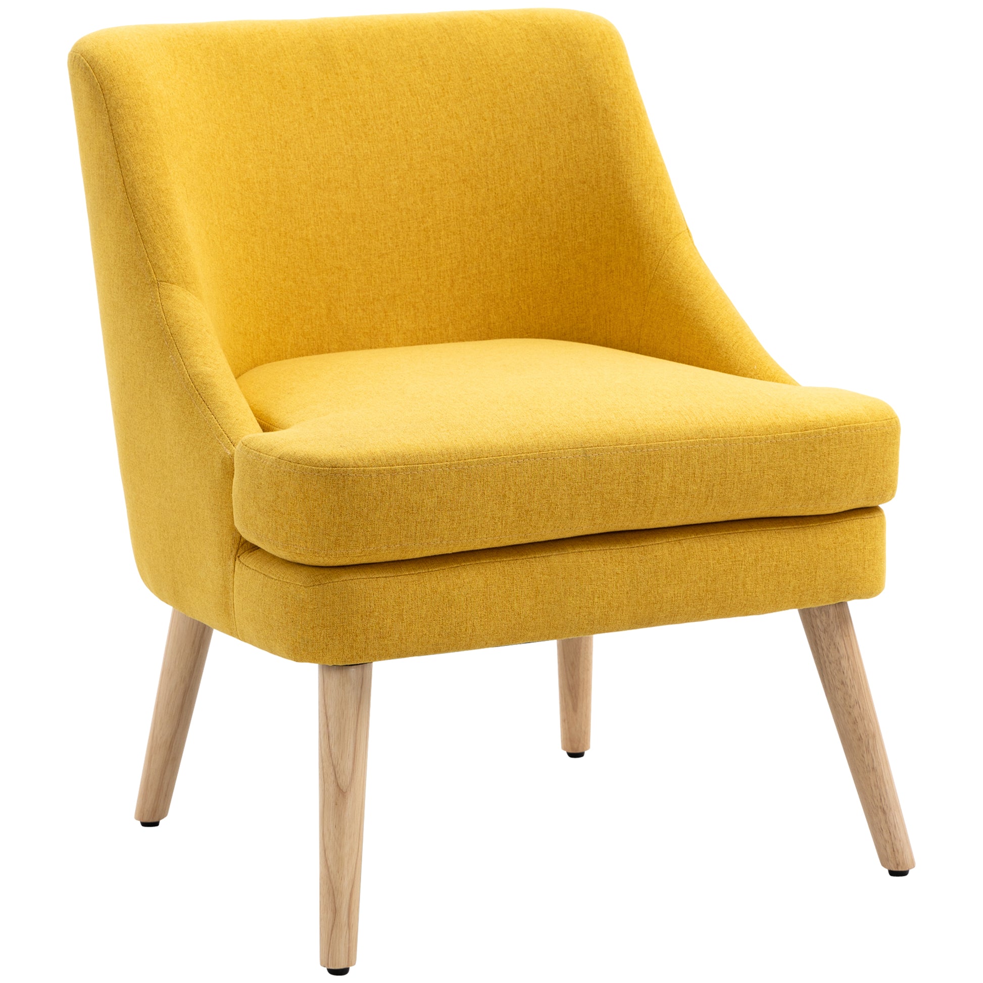Chair Lounge Chair with Linen Look, Armrest, Upholstered Recliner with Wooden Legs, for Living Room, Bedroom, Yellow