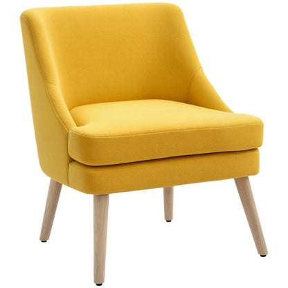 Chair Lounge Chair with Linen Look, Armrest, Upholstered Recliner with Wooden Legs, for Living Room, Bedroom, Yellow