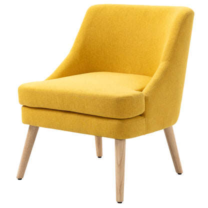Chair Lounge Chair with Linen Look, Armrest, Upholstered Recliner with Wooden Legs, for Living Room, Bedroom, Yellow