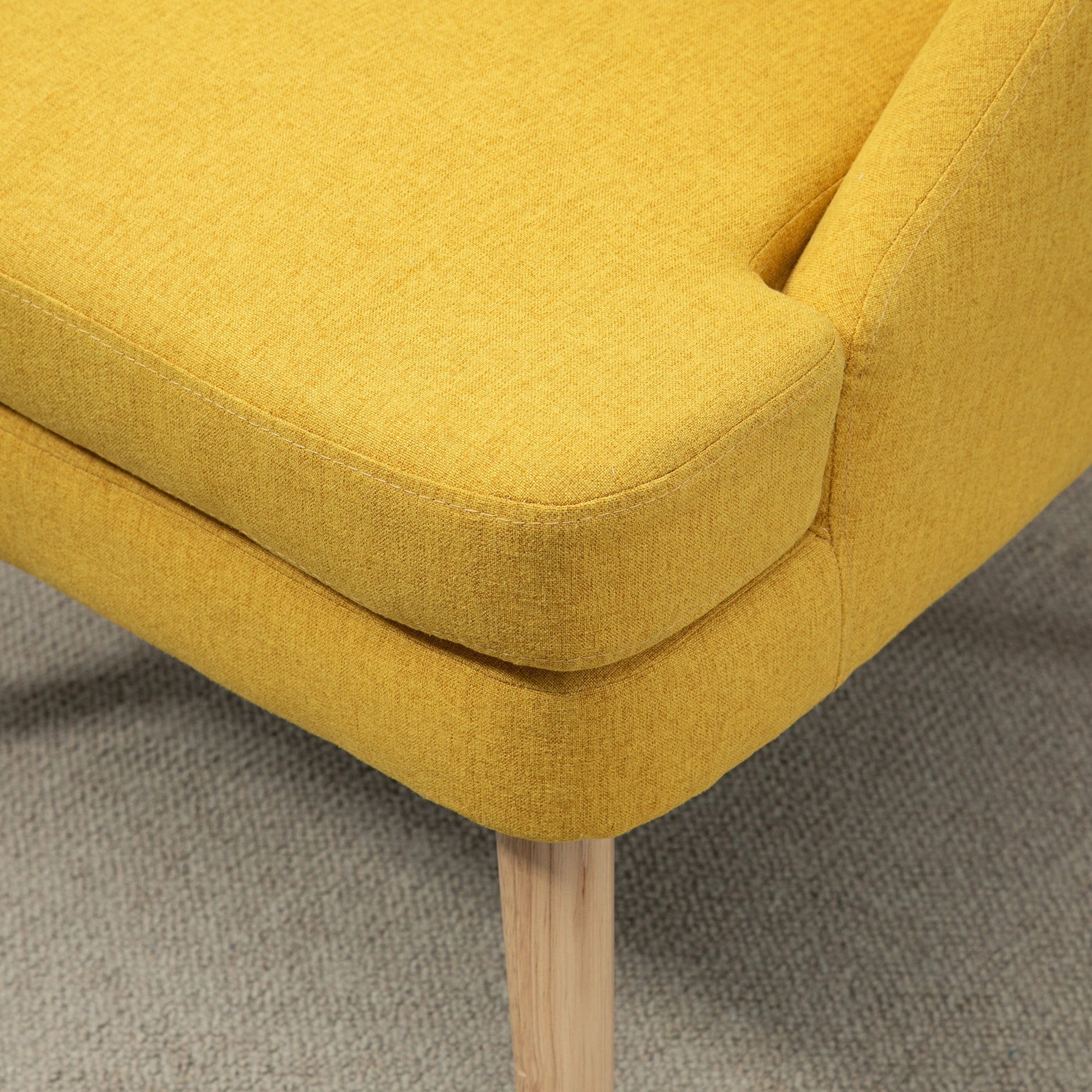 Chair Lounge Chair with Linen Look, Armrest, Upholstered Recliner with Wooden Legs, for Living Room, Bedroom, Yellow