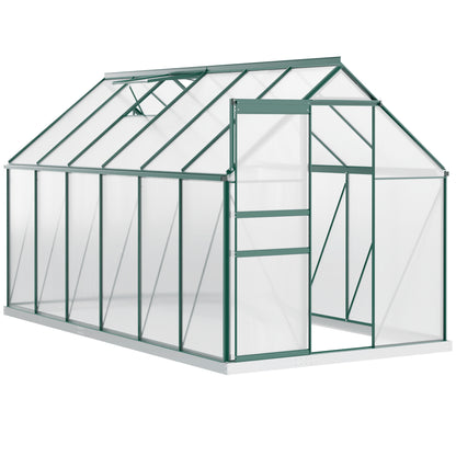 Polycarbonate Garden Greenhouse 190x375x199cm, with Openable Window and Sliding Door, Aluminum Frame, Green