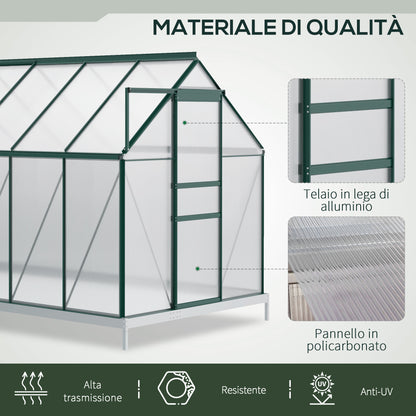 Polycarbonate Garden Greenhouse 190x375x199cm, with Openable Window and Sliding Door, Aluminum Frame, Green