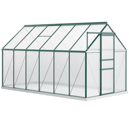 Polycarbonate Garden Greenhouse 190x375x199cm, with Openable Window and Sliding Door, Aluminum Frame, Green